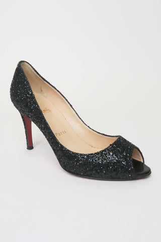 Christian Louboutin Leather Glitter Accents Pumps sz 37.5 - Designer Pumps at The Find Luxury Resale - Vancouver, Canada