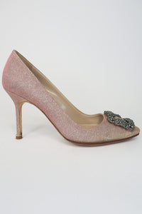 Manolo Blahnik Hangisi Glitter Accents Pumps sz 38