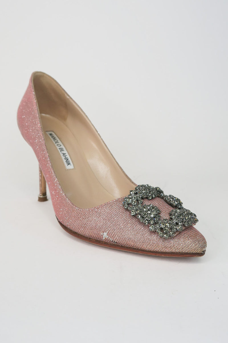 Manolo Blahnik Hangisi Glitter Accents Pumps sz 38