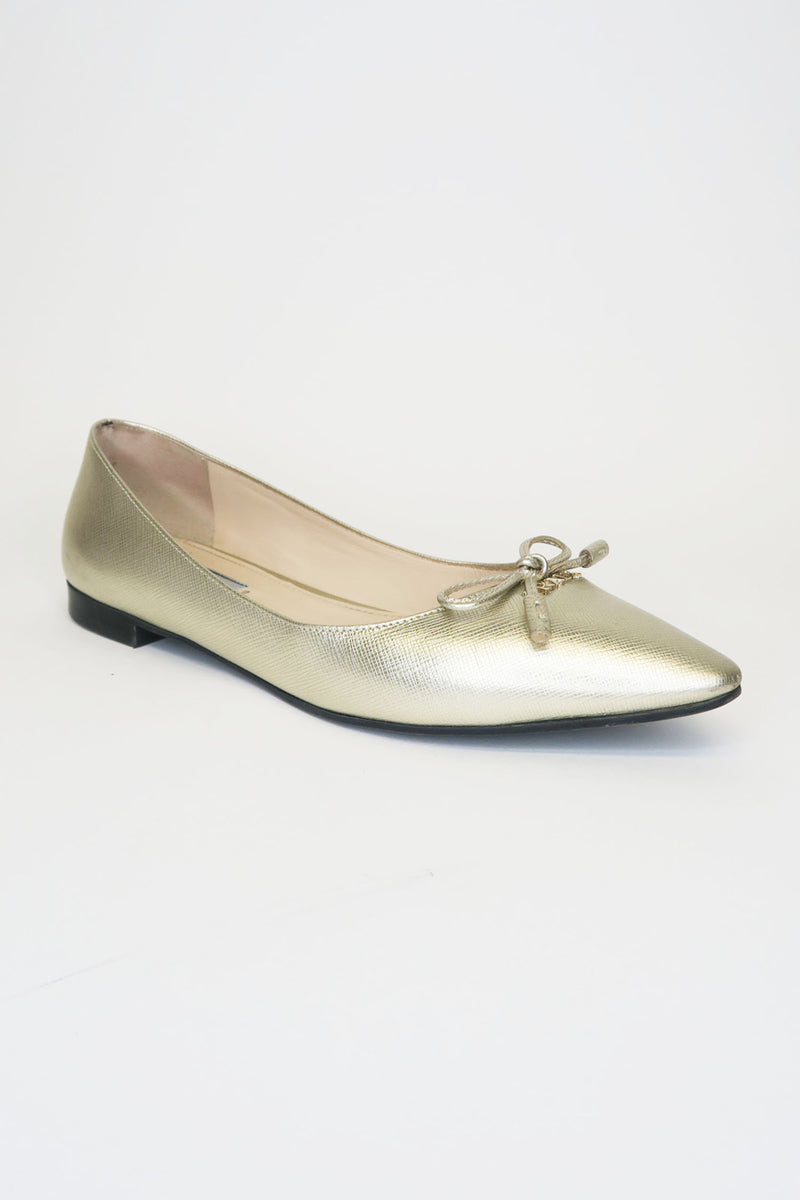 Prada Gold Leather Flats sz 35.5