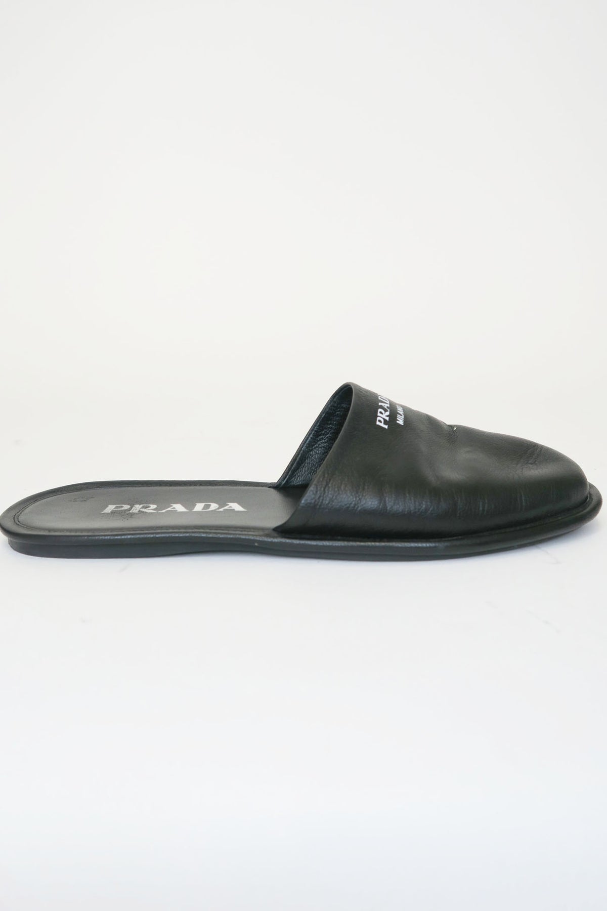 Prada Black Leather Logo Slides sz 35.5