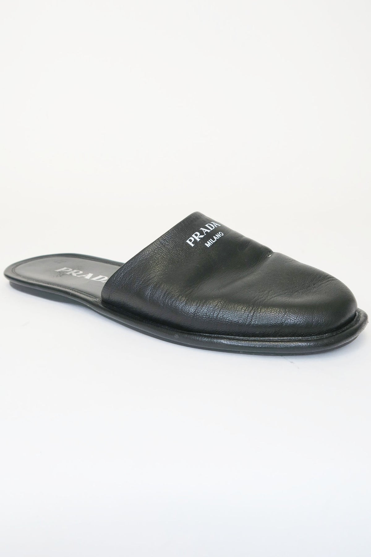 Prada Black Leather Logo Slides sz 35.5