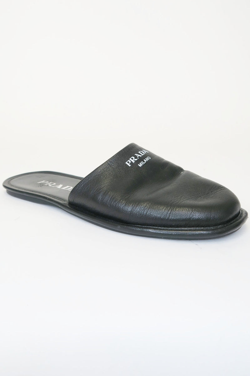 Prada Black Leather Logo Slides sz 35.5