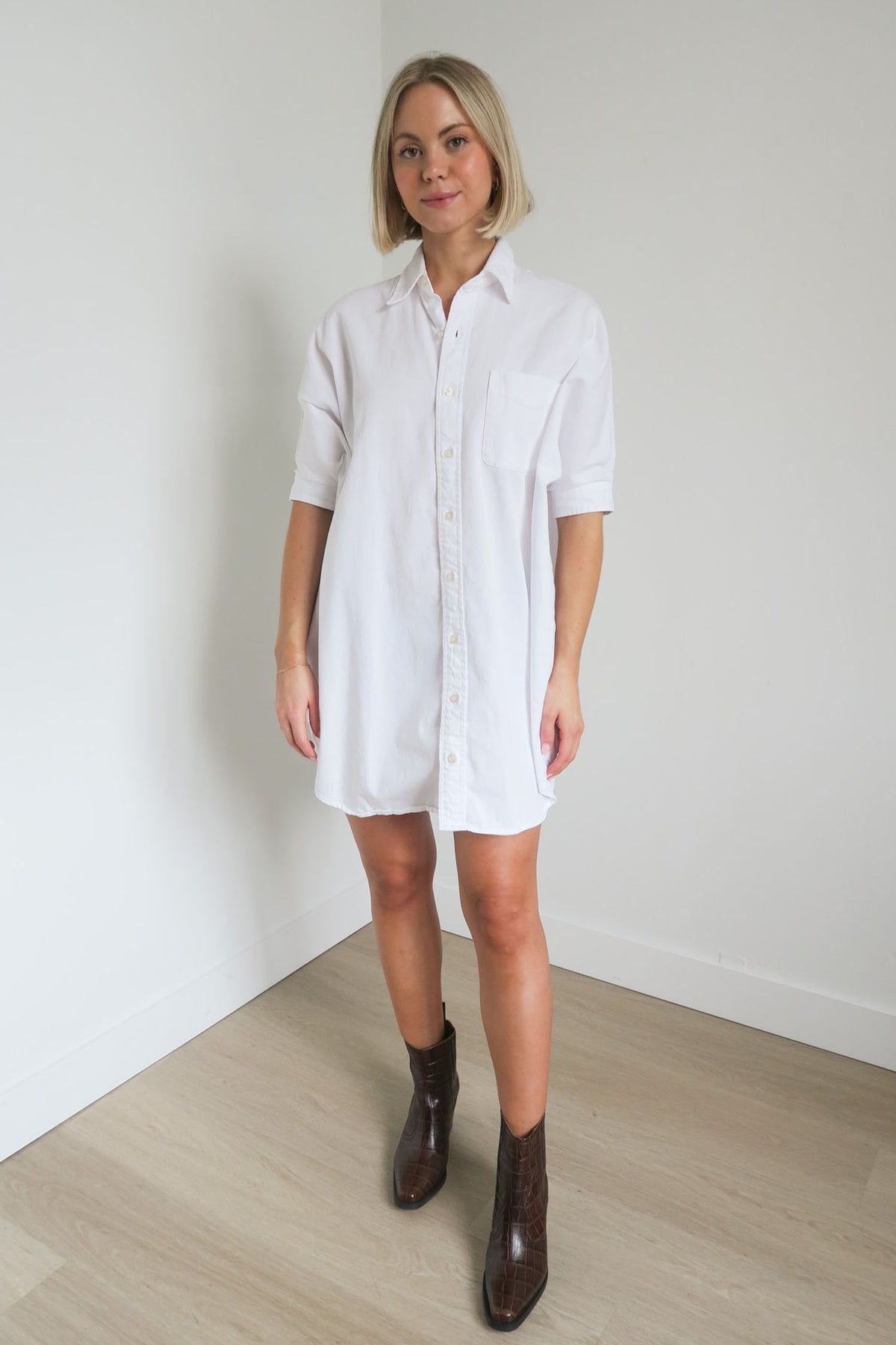 R13 Oversized Boxy Button Up Dress In White sz XXS