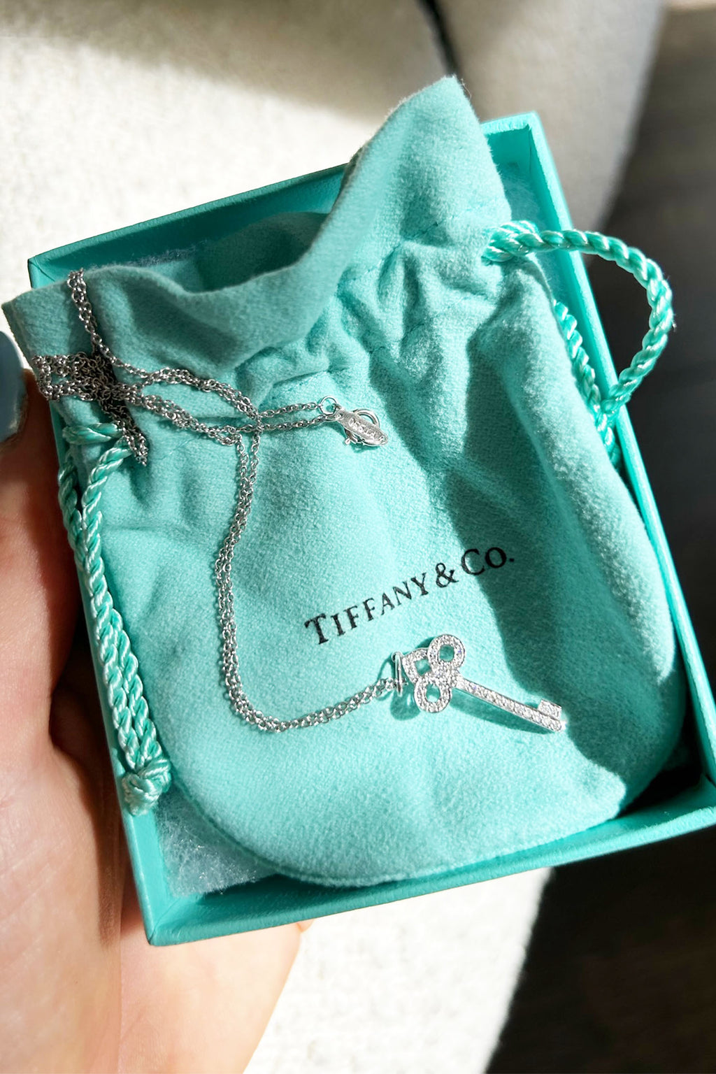 Tiffany & Co. Platinum Diamond Mini Fleur De Lis Key Necklace