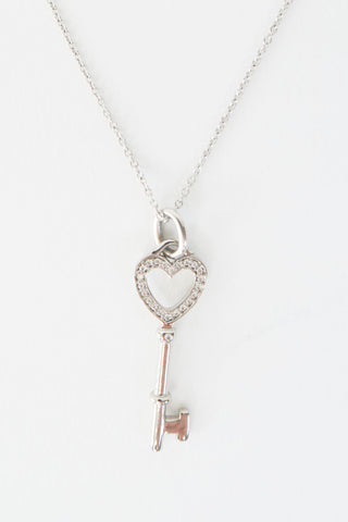 Tiffany & Co. 18K Diamond Heart Key Pendant Necklace