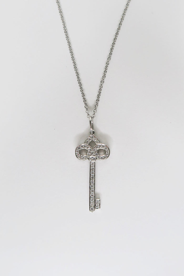 Tiffany & Co. Platinum Diamond Mini Fleur De Lis Key Necklace