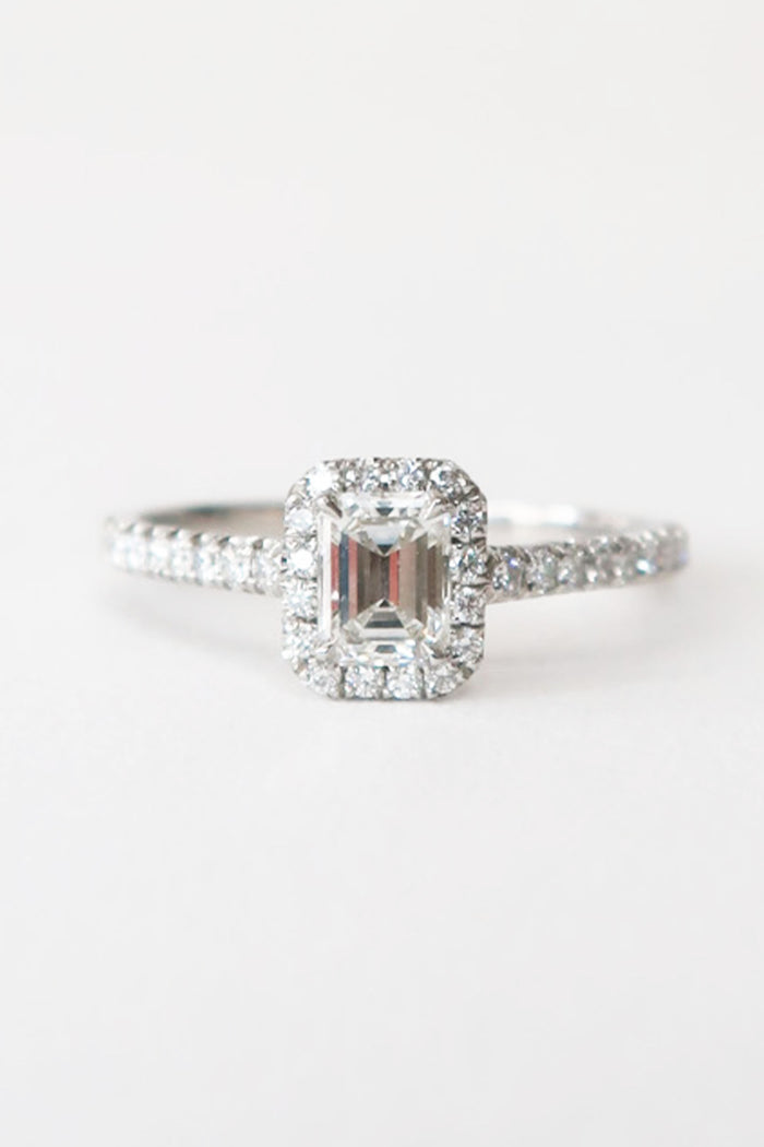 Tiffany & Co. Soleste Emerald Cut 0.43 ct Halo Engagement Ring