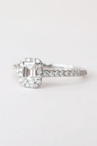 Tiffany & Co. Soleste Emerald Cut 0.43 ct Halo Engagement Ring - Designer Rings at The Find Luxury Resale - Vancouver, Canada