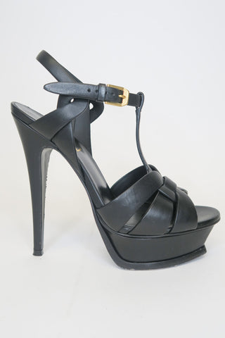 Saint Laurent Tribute Leather T-Strap Sandals sz 36 - Designer Pumps at The Find Luxury Resale - Vancouver, Canada