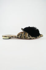 Aquazzura Animal Print Pom-Pom Embellishments Mules sz 35