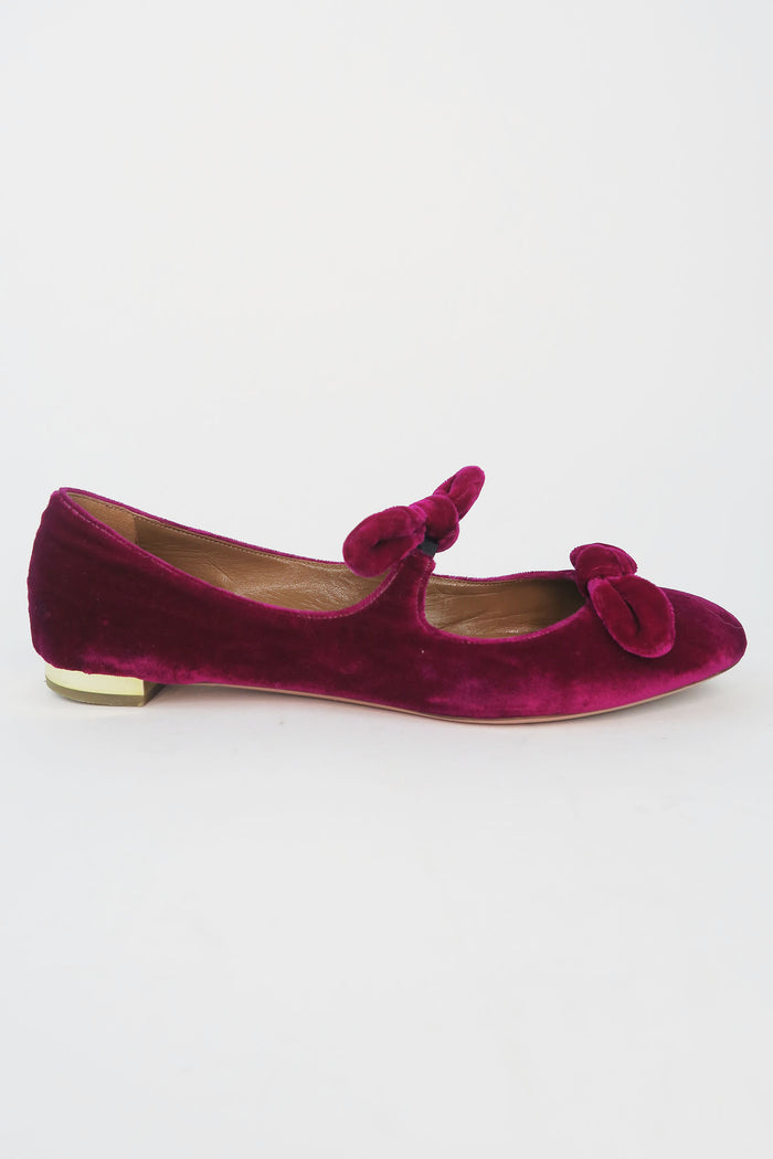 Aquazurra Bow Accent Velvet Flats sz 36.5