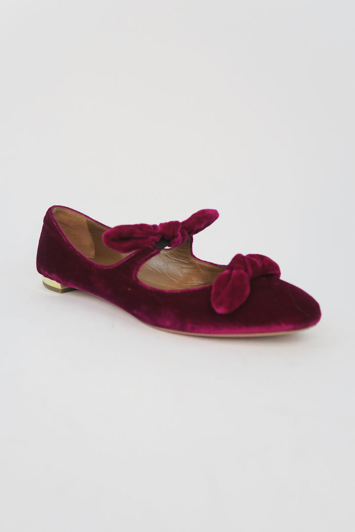 Aquazurra Bow Accent Velvet Flats sz 36.5