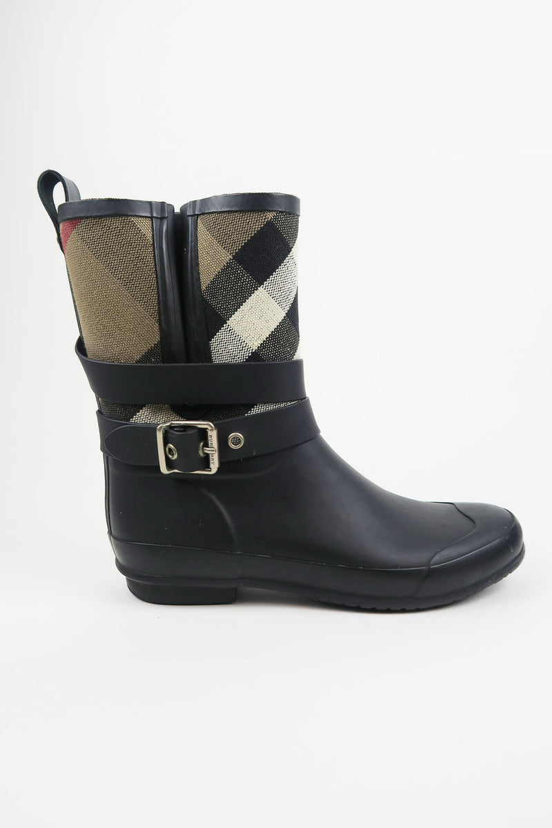 Burberry Nova Check Pattern Rubber Rain Boots sz 39