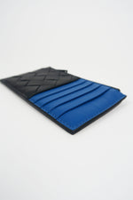 Bottega Veneta Black/Blue Intrecciato Zipper Card Holder
