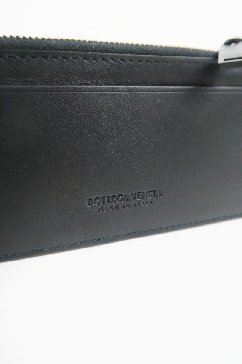 Bottega Veneta Black/Blue Intrecciato Zipper Card Holder