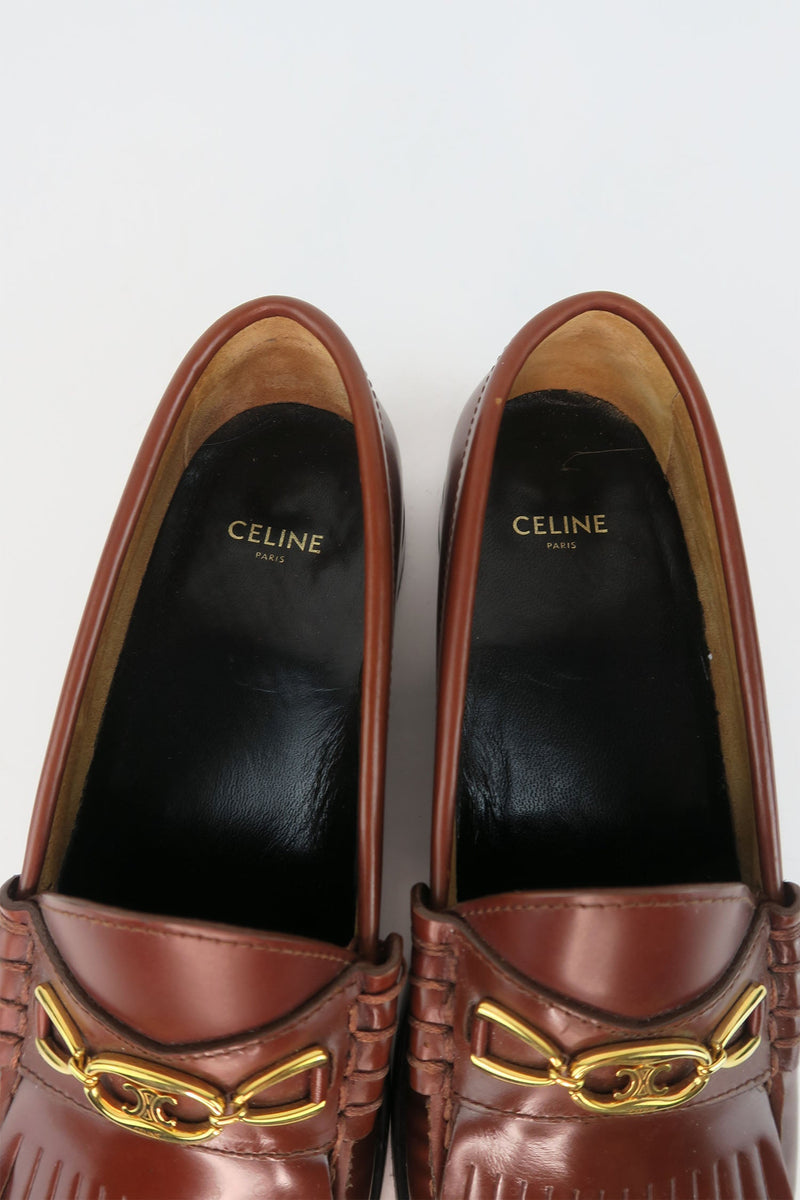 Celine Leather Chain-Link Accents Loafers sz 38