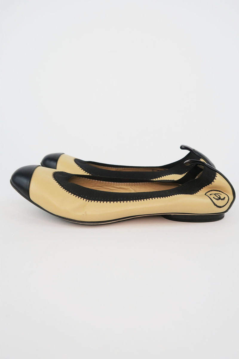 Chanel Leather Coluorblock Pattern Ballet Flats sz 36.5