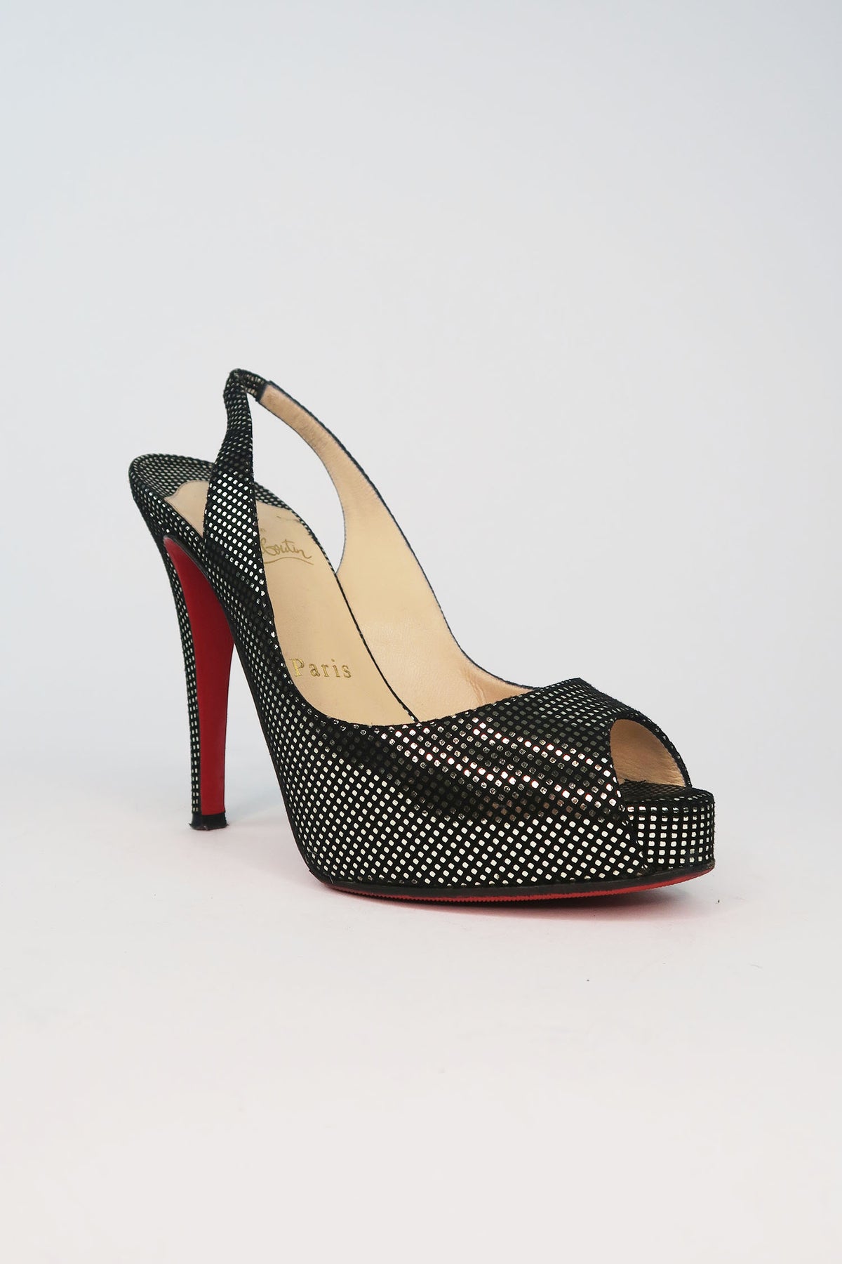 Christian Louboutin Silver Printed Slingback Pumps sz 36