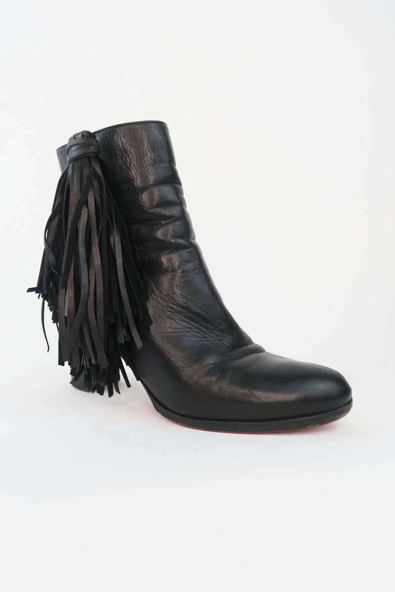 Christian Louboutin Leather Fringe Trim Accent Boots sz 38
