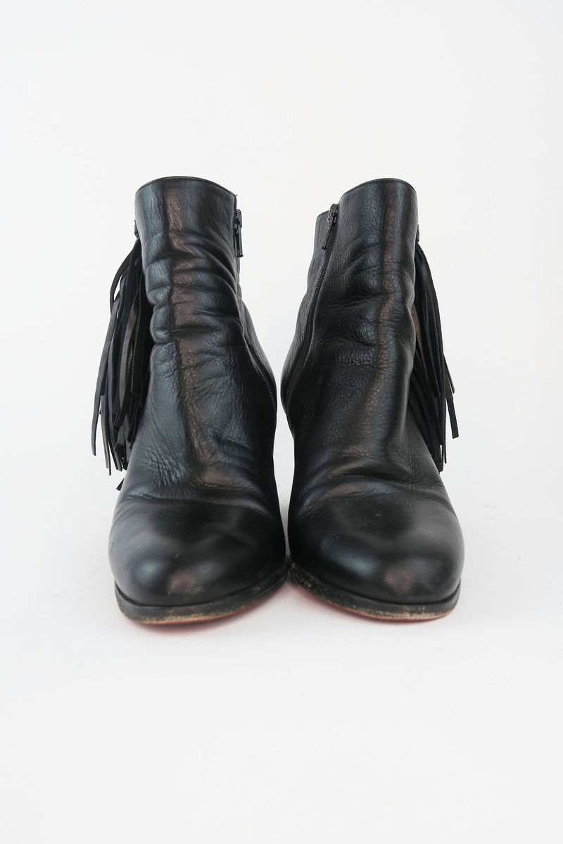 Christian Louboutin Leather Fringe Trim Accent Boots sz 38
