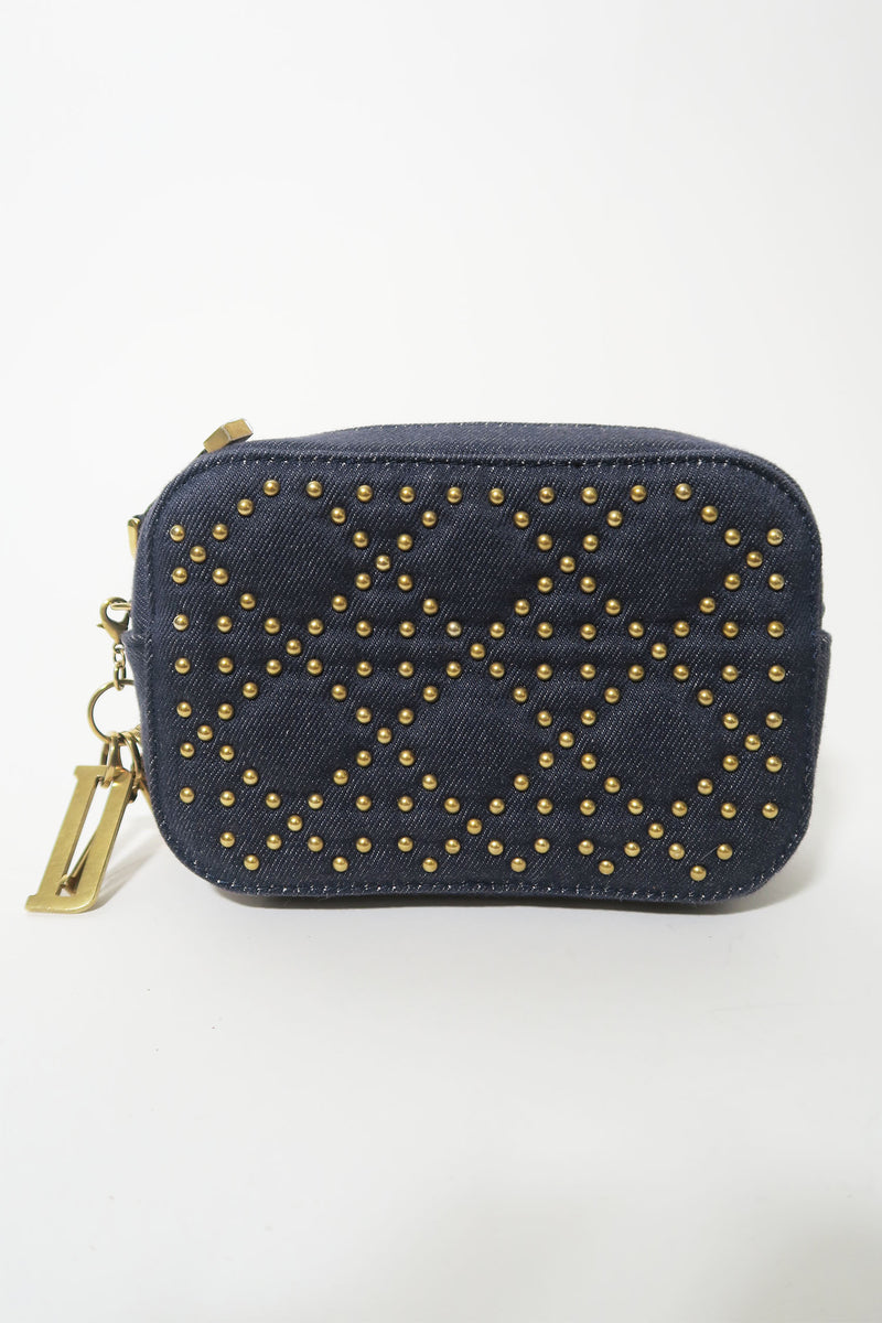 Christian Dior Denim Cannage Studded Lady Dior Camera Case