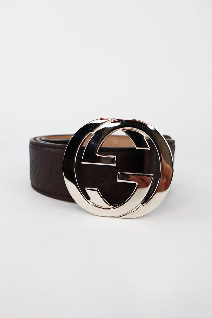 Gucci Interlocking G Logo Leather Belt sz 85