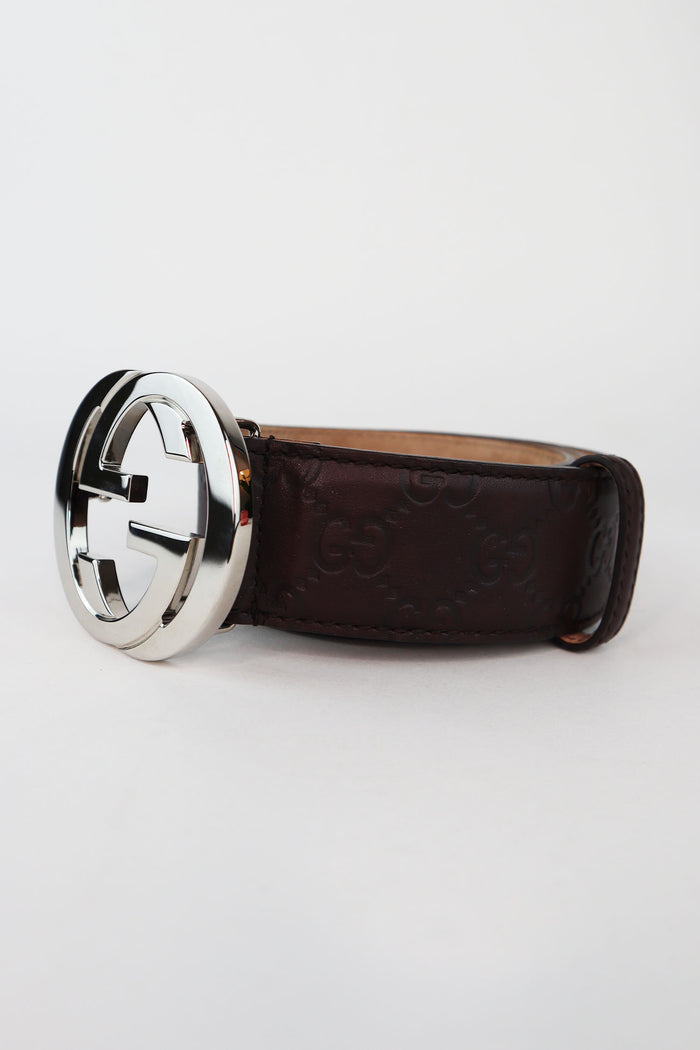 Gucci Interlocking G Logo Leather Belt sz 85