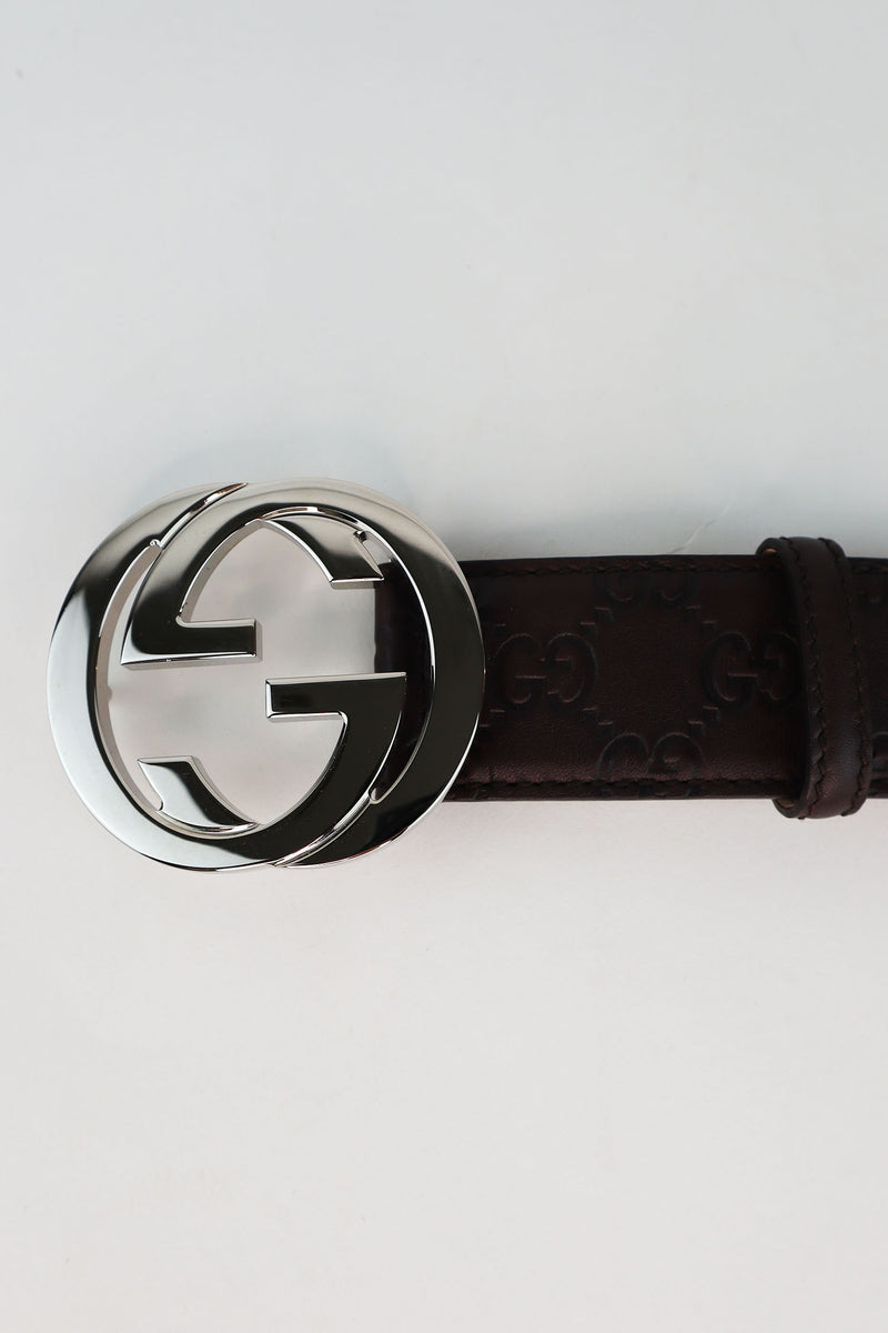 Gucci Interlocking G Logo Leather Belt sz 85
