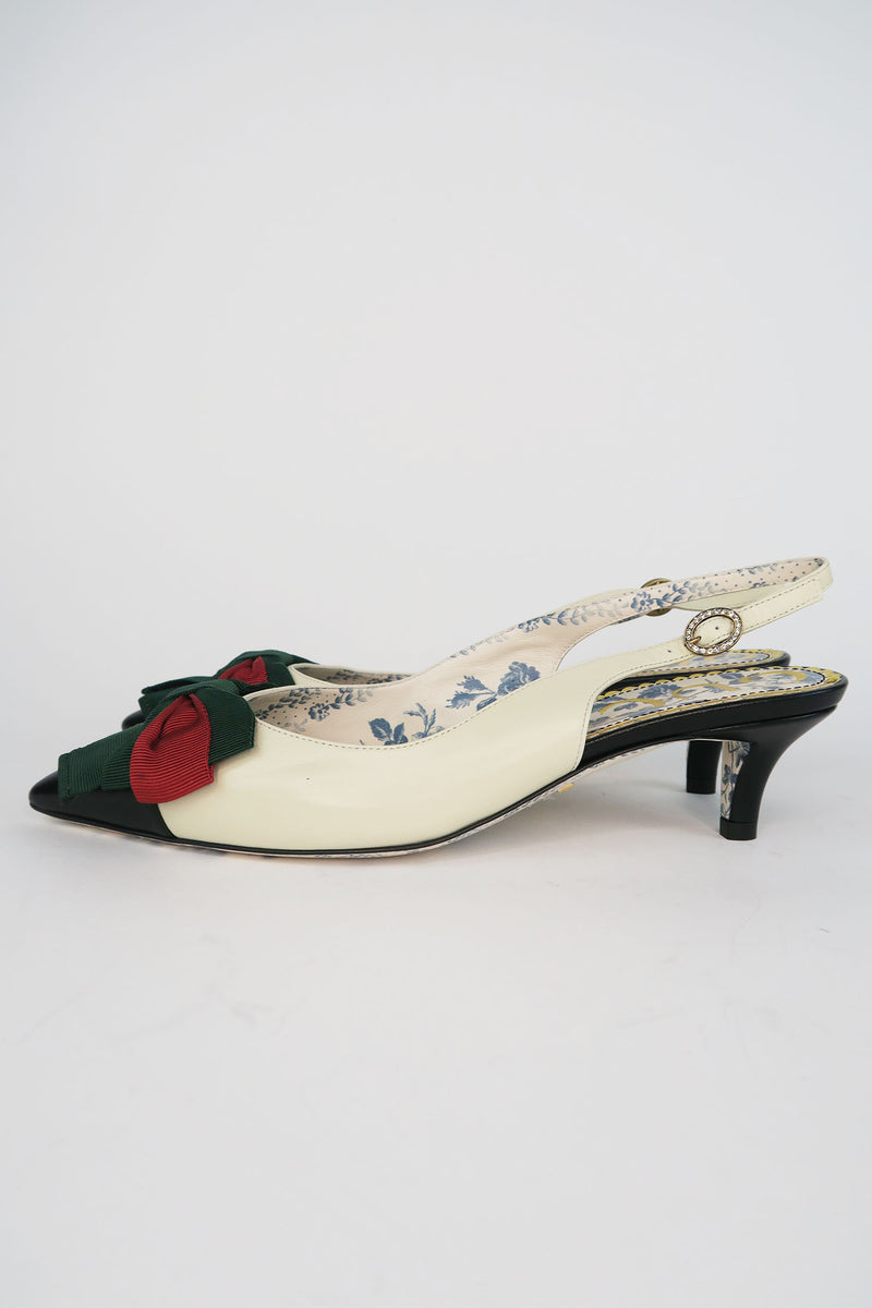 Gucci Web Accent Leather Slingback Sandals sz 37
