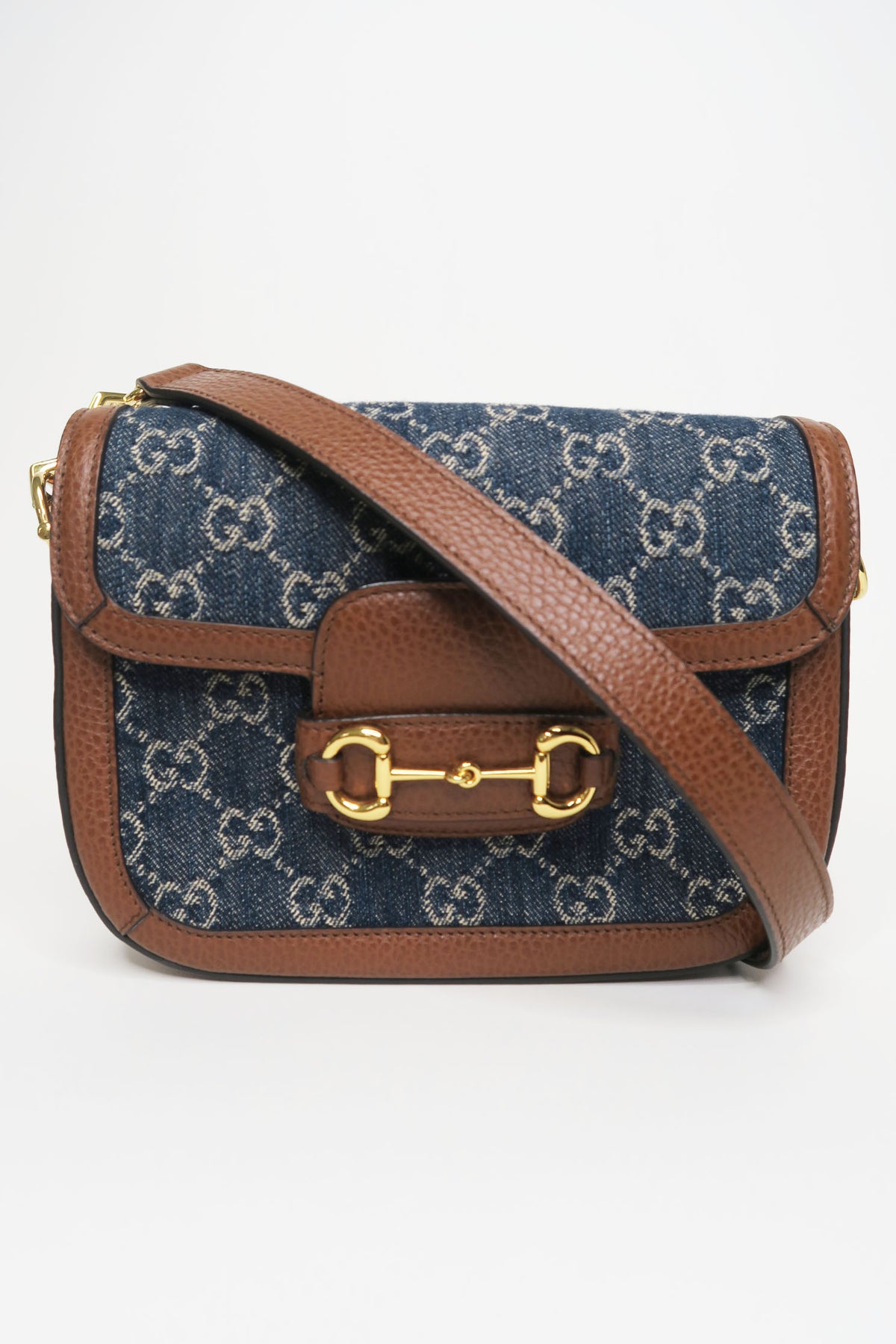 Gucci GG Denim Mini 1955 Horsebit Shoulder Bag