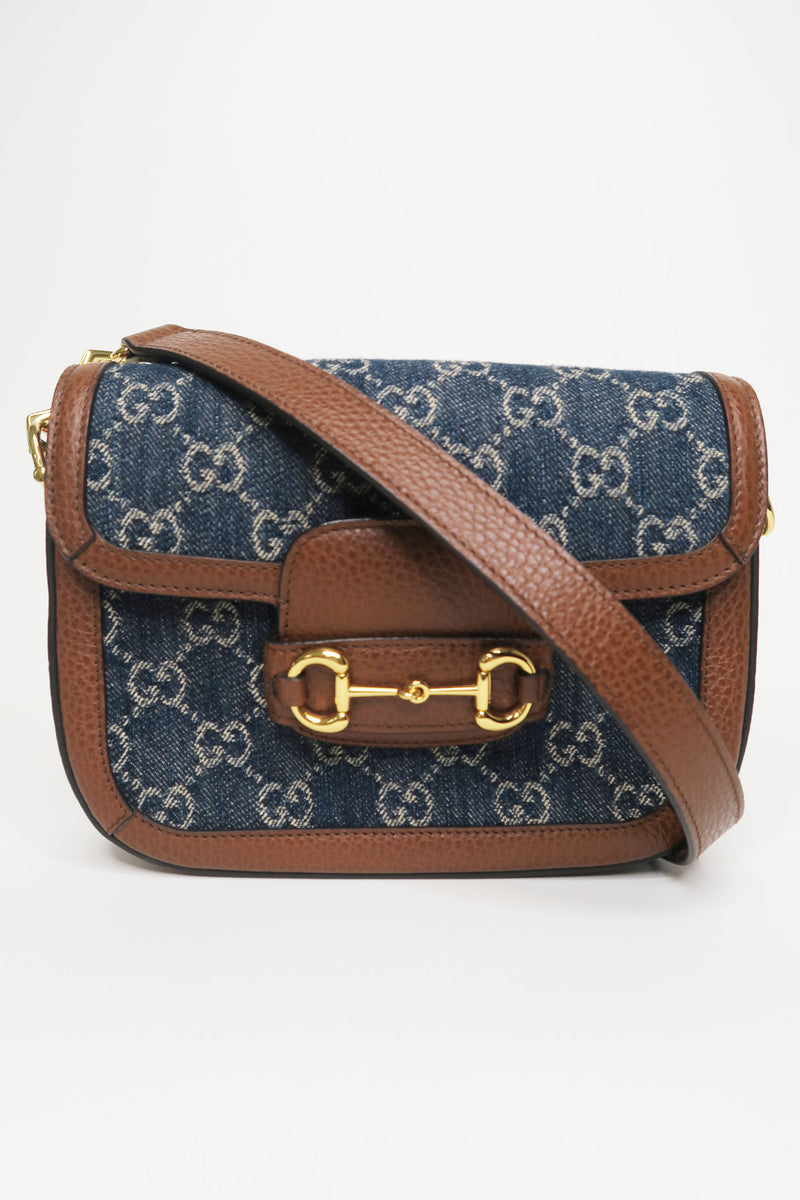 Gucci GG Denim Mini 1955 Horsebit Shoulder Bag