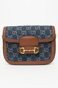 Gucci GG Denim Mini 1955 Horsebit Shoulder Bag