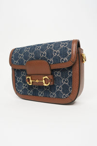 Gucci GG Denim Mini 1955 Horsebit Shoulder Bag