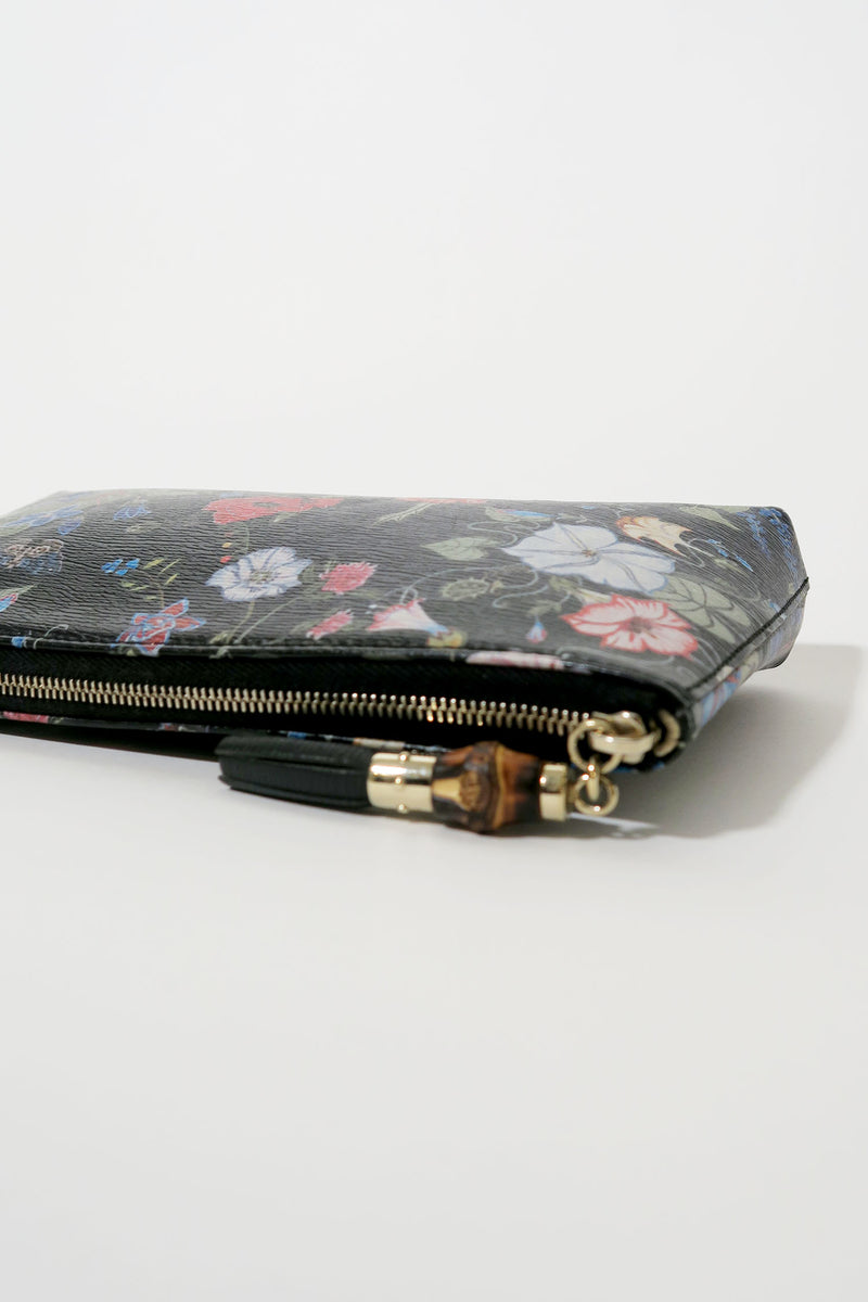 Gucci Black Leather Flora Knight Print Pouch