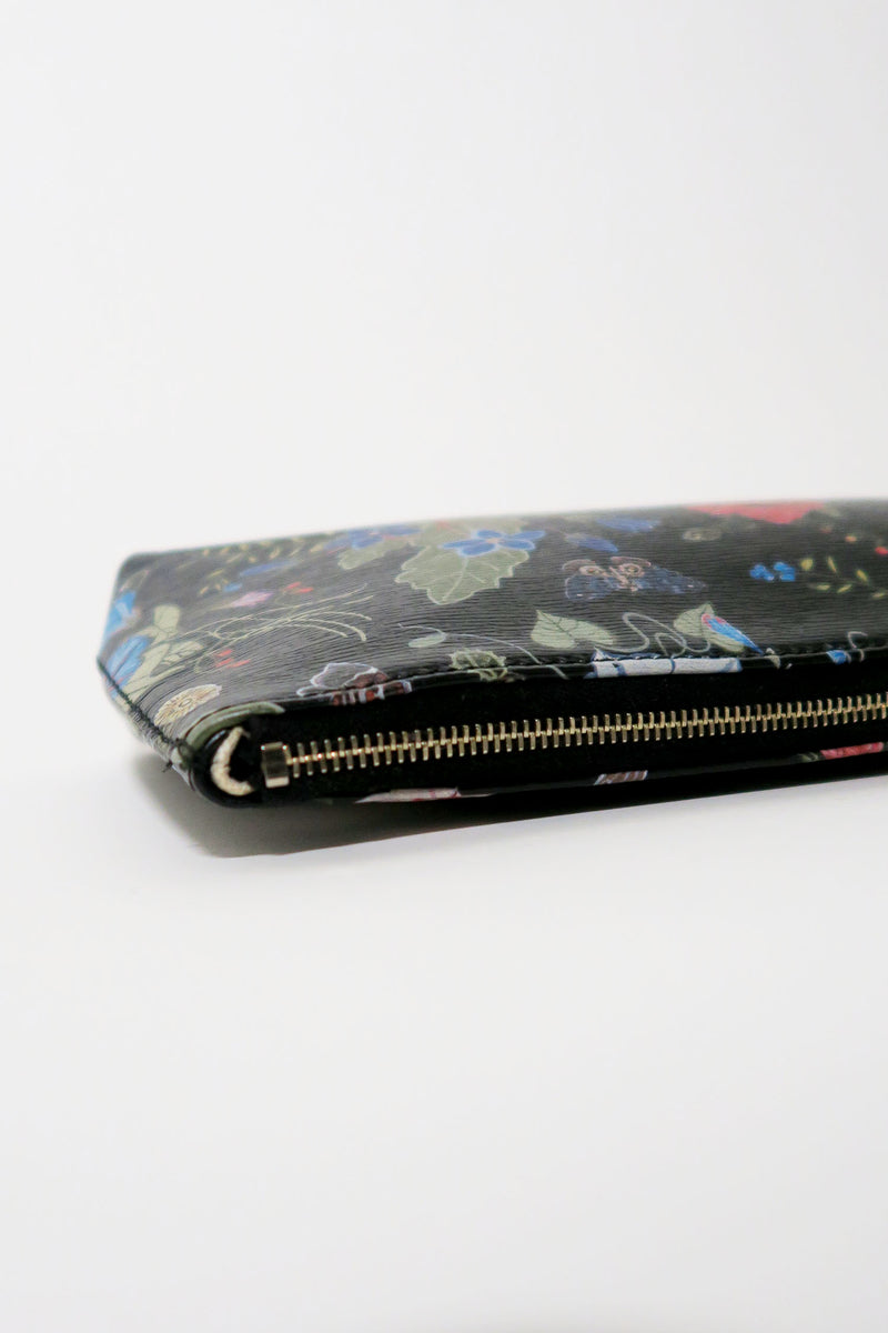 Gucci Black Leather Flora Knight Print Pouch