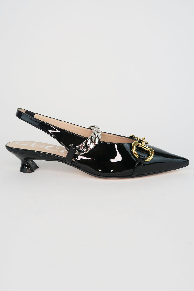 Gucci Horsebit Accent Patent Leather Slingback Pumps sz 37.5