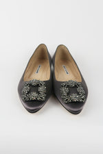 Manolo Blahnik Grey Satin Hangisi Flats sz 38
