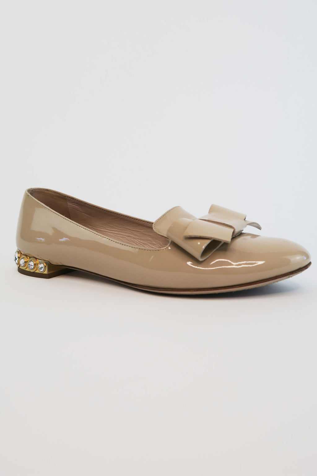 Miu Miu Patent Leather Bow Accents Loafers sz 37
