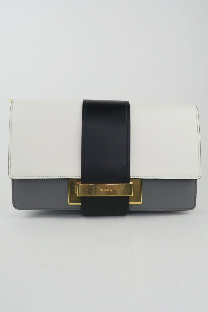 Prada Metal Ribbon City Calf Leather Crossbody Bag