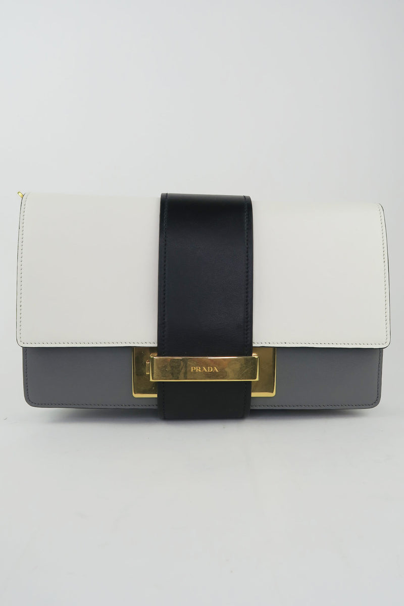 Prada Metal Ribbon City Calf Leather Crossbody Bag