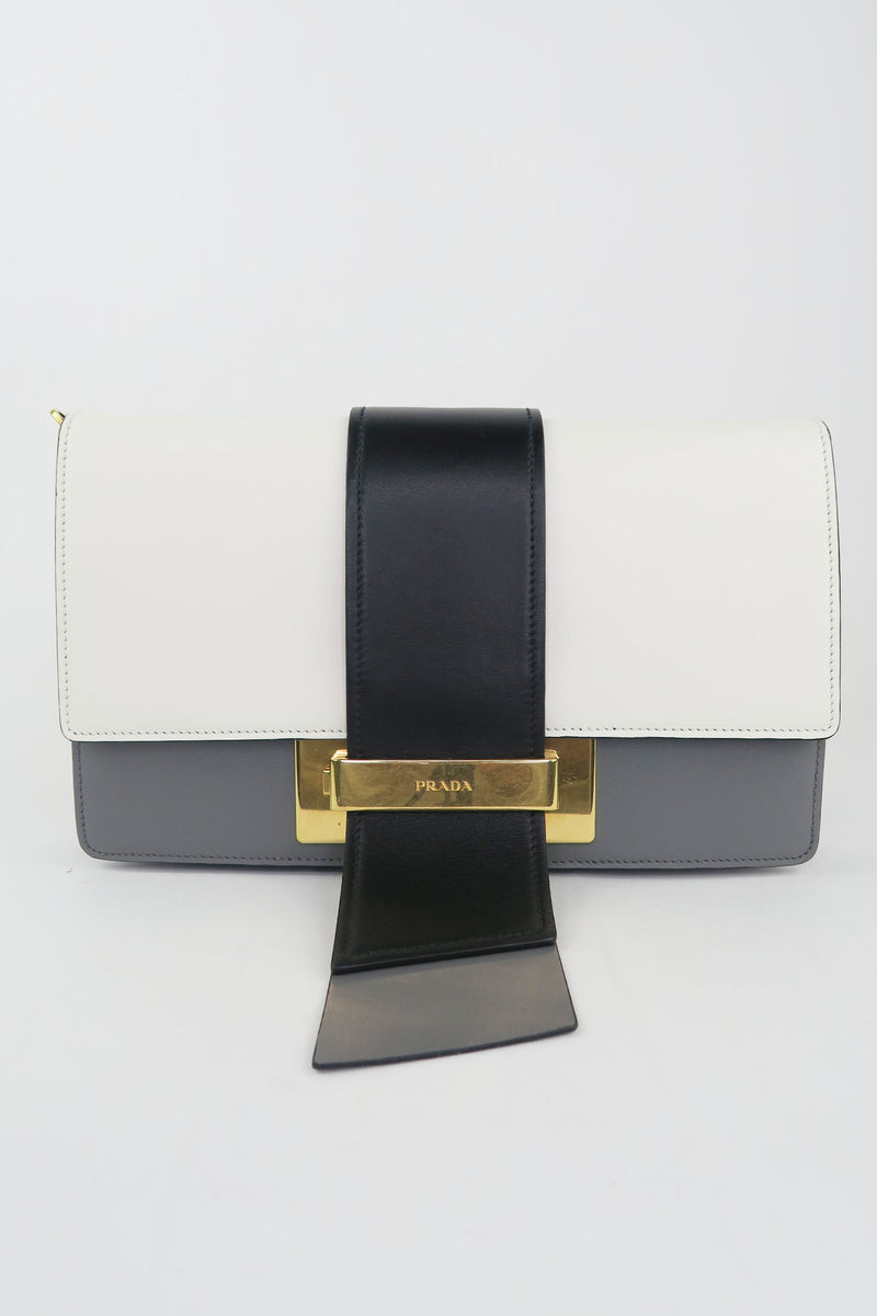 Prada Metal Ribbon City Calf Leather Crossbody Bag