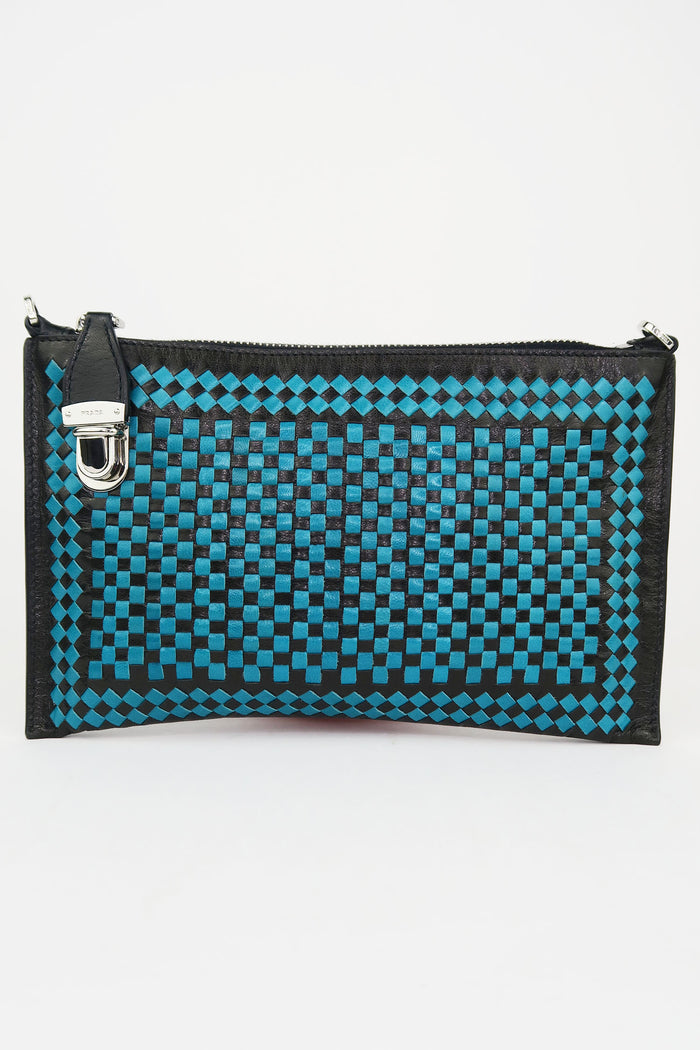 Prada Madras Woven Leather Clutch