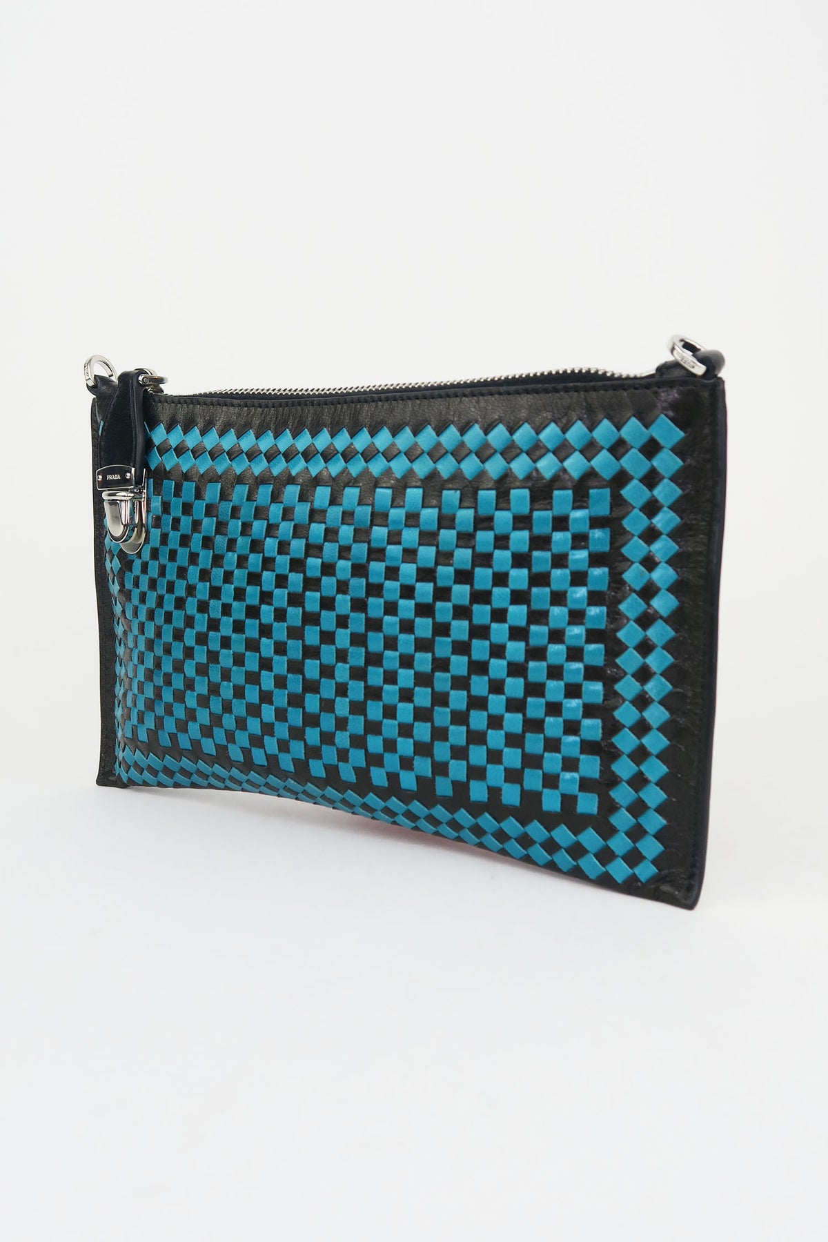 Prada Madras Woven Leather Clutch