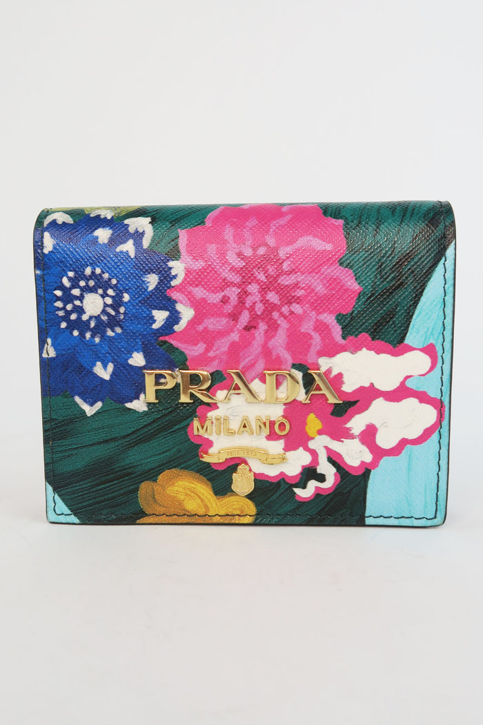 Prada Floral Saffiano Compact Wallet