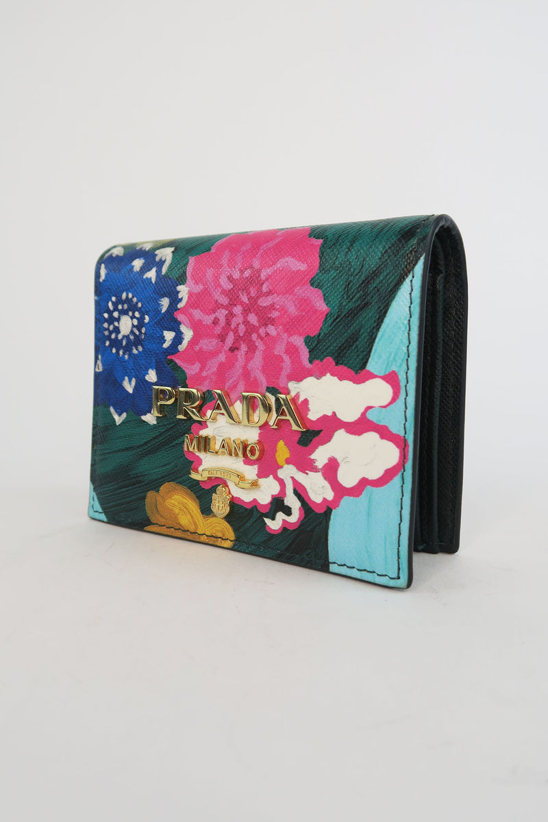 Prada Floral Saffiano Compact Wallet