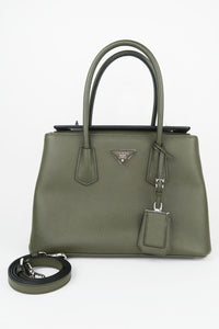 Prada Medium Turnlock Cuir Twin Tote Saffiano Leather