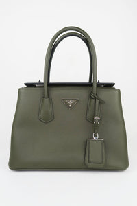 Prada Medium Turnlock Cuir Twin Tote Saffiano Leather