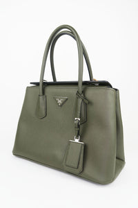 Prada Medium Turnlock Cuir Twin Tote Saffiano Leather