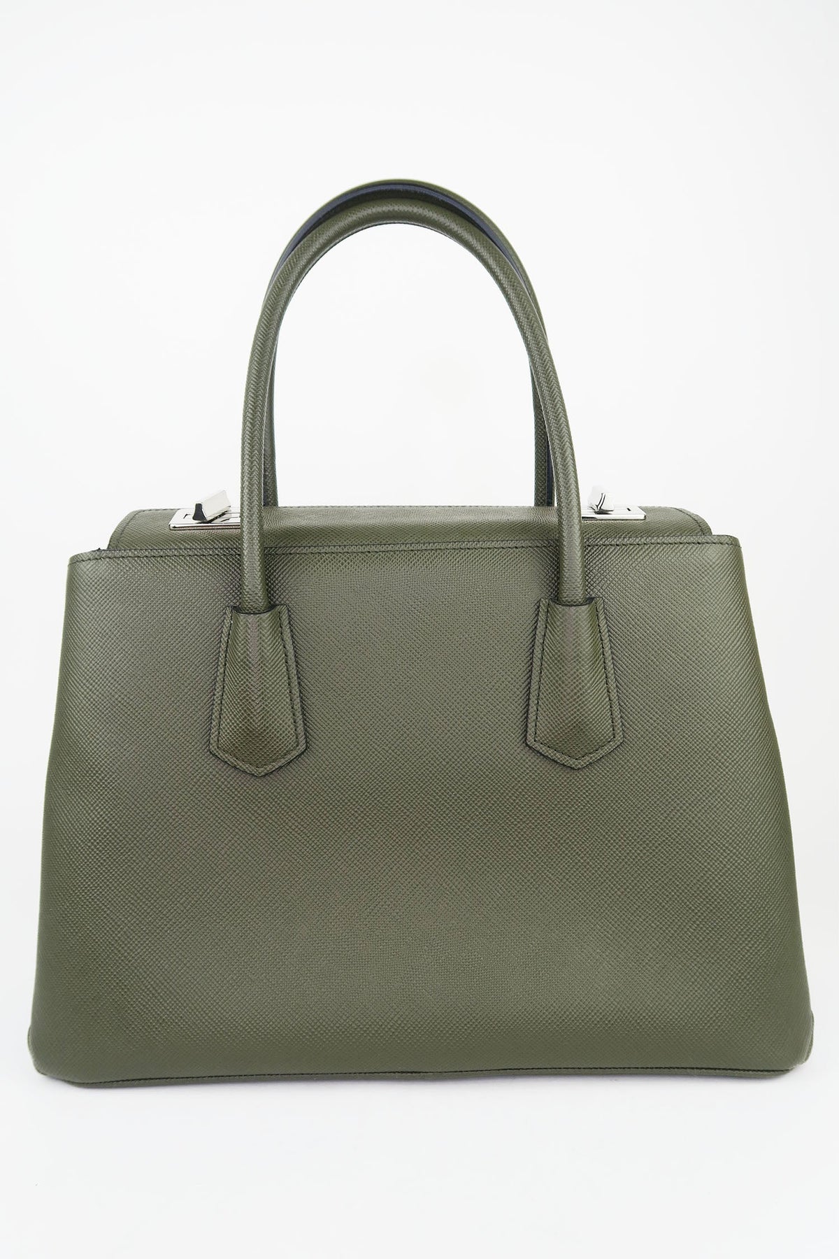 Prada Medium Turnlock Cuir Twin Tote Saffiano Leather